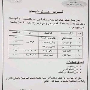 وظائف جهاز تشغيل شباب الخريجين 