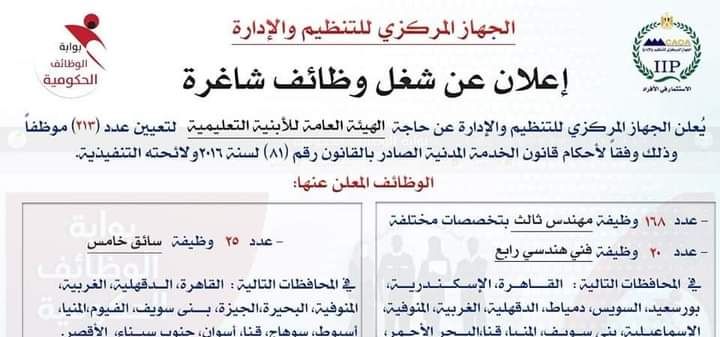 مسابقة الهيئة العامة للأبنية التعليمية للمؤهلات العليا والدبلومات وسائقين لجميع المحافظات 