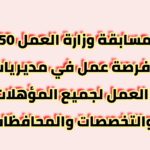 مسابقة وزارة العمل 950 فرصة عمل في مديريات العمل لجميع المؤهلات والتخصصات والمحافظات 
