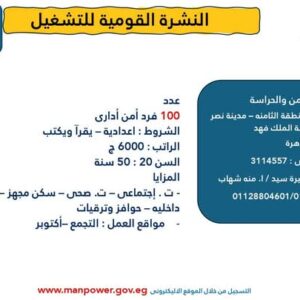    4 آلاف فرصة عمل للمؤهلات العليا والدبلومات والإعدادية برواتب من 6500 جنيه الي 8000 جنية تفاصيل