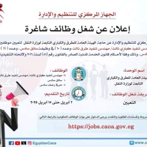 وظائف حكومية وظائف وزارة النقل للمؤهلات العليا والدبلومات..اعرف التفاصيل وشروط التقديم