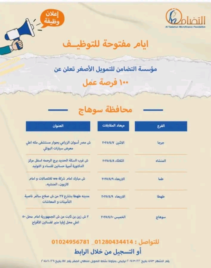 وظائف مؤسسة التضامن للتمويل الأصغر للمؤهلات العليا والدبلومات 