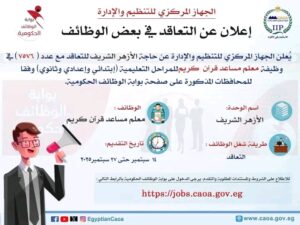 بوابة الوظائف الحكومية وظائف الأزهر الشريف للتعاقد مع عدد (٧٥٧٦) في وظيفة