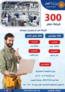 وزارة العمل تعلن عن 300 فرصة عمل بإحدى شركات القطاع الخاص