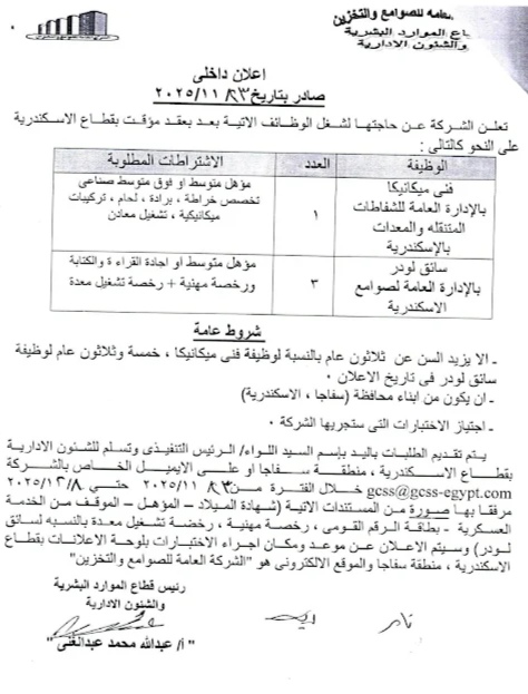 وظائف حكومية خالية بالشركة القابضة للصوامع والتخزين لمختلف المحافظات والتخصصات للمؤهلات العليا والدبلومات 2025 