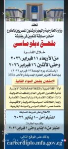 وظائف حكومية وظائف وزارة الخارجية والهجرة وشئون المصريين بالخارج مسابقة 2026