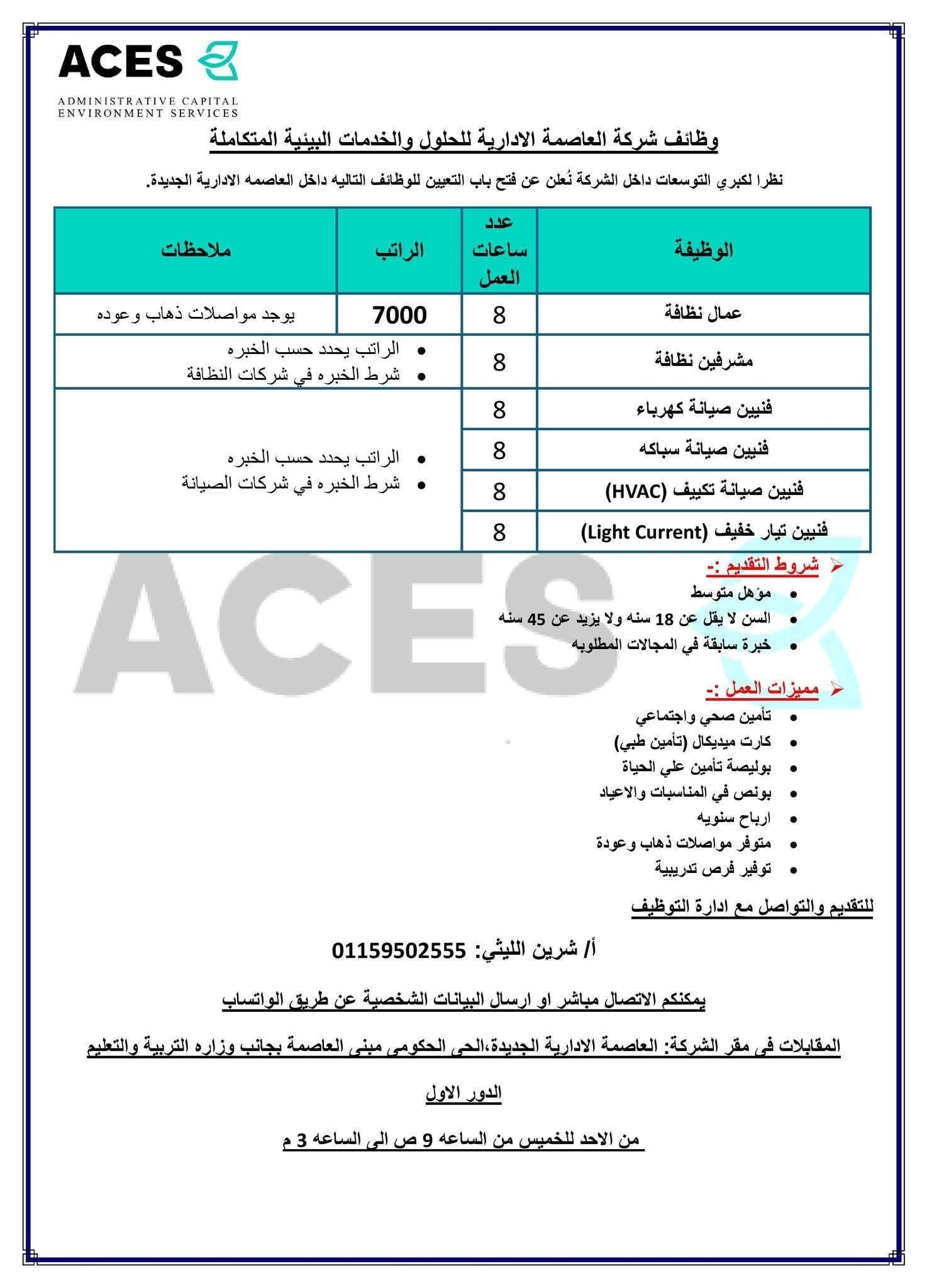 وظائف العاصمة الإدارية للحلول والخدمات البيئية المتكاملة لجميع المحافظات