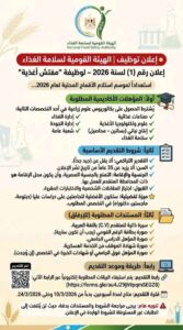وظائف حكومية وظائف الهيئة القومية لسلامة الغذاء في جميع المحافظات 2026 