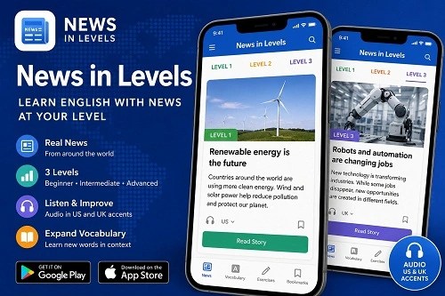 News in Levels لتطوير مهارة القراءة والاستماع باللغة الإنجليزية
