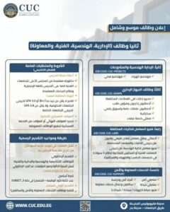 وظائف جامعة المدينة بالقاهرة CUC 2026.. إعلان رسمي لفتح باب التقديم للوظائف الأكاديمية والإدارية والهندسية والفنية
