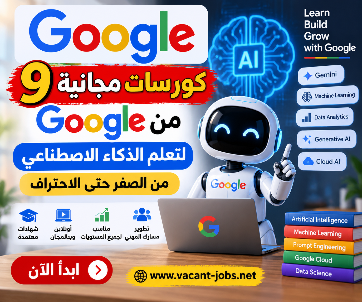 9 كورسات مجانية من Google لتعلم الذكاء الاصطناعي من الصفر حتى الاحتراف