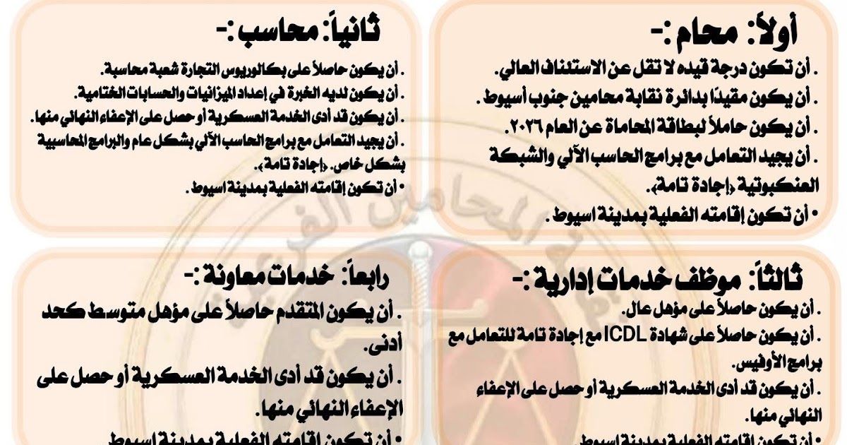 وظائف نقابة المحامين 2026.. شروط التقديم والمستندات المطلوبة