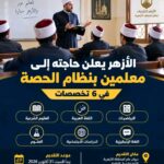 وظائف الأزهر الشريف 2026.. التقديم على وظائف معلمين بنظام الحصة في 6 تخصصات
